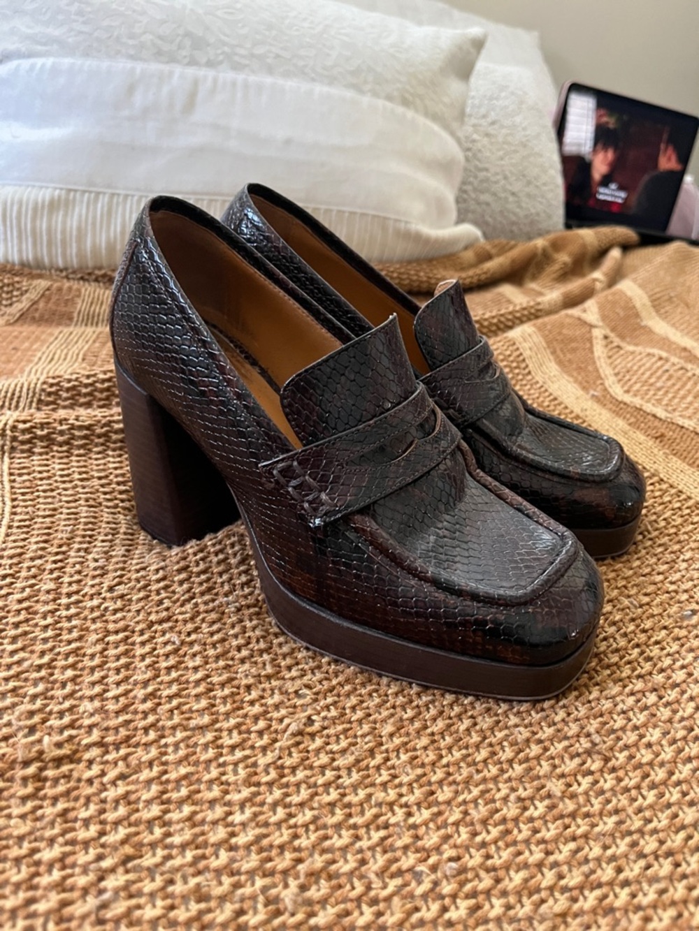 Sézane Jessie Brown Platform Block Heel Loafers